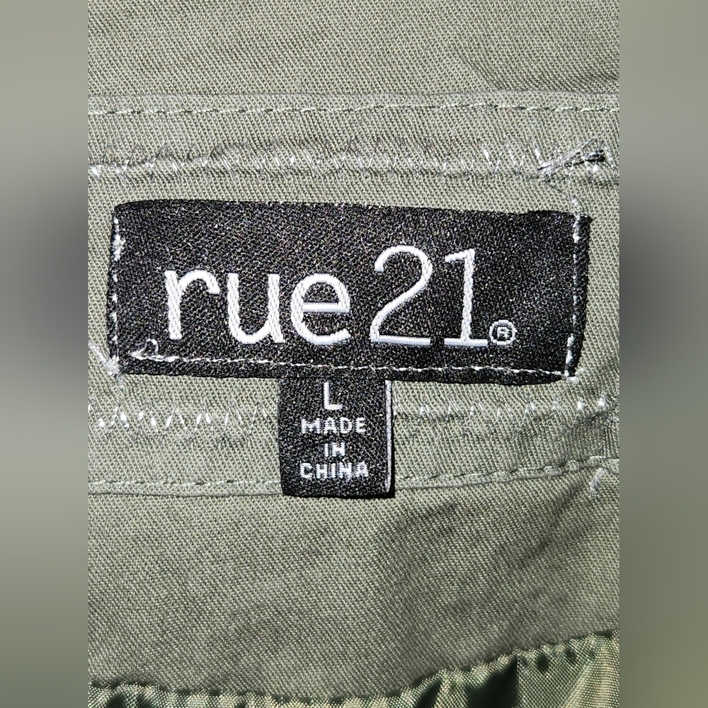 RUE21 Army Green Utility Vest Cinch Waist Cargo Military Style Jacket L - Picture 9 of 12
